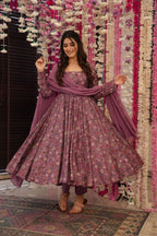 Floral Rayon Anarkali Kurta Set with Dupatta back view