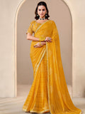 Yellow Georgette Saree for women - full front view | Snyvia