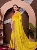 Yellow Georgette Saree for women - full front view | Snyvia