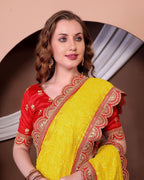 Yellow Georgette Saree - drape and pallu detail