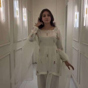 Women's Raw Silk Floral Printed Straight Kurti With Salwar and Dupatta Set