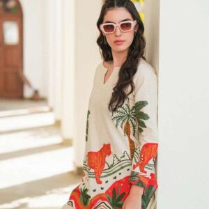 Women's Cotton Floral Printed Straight Short Kurti With Pant Set